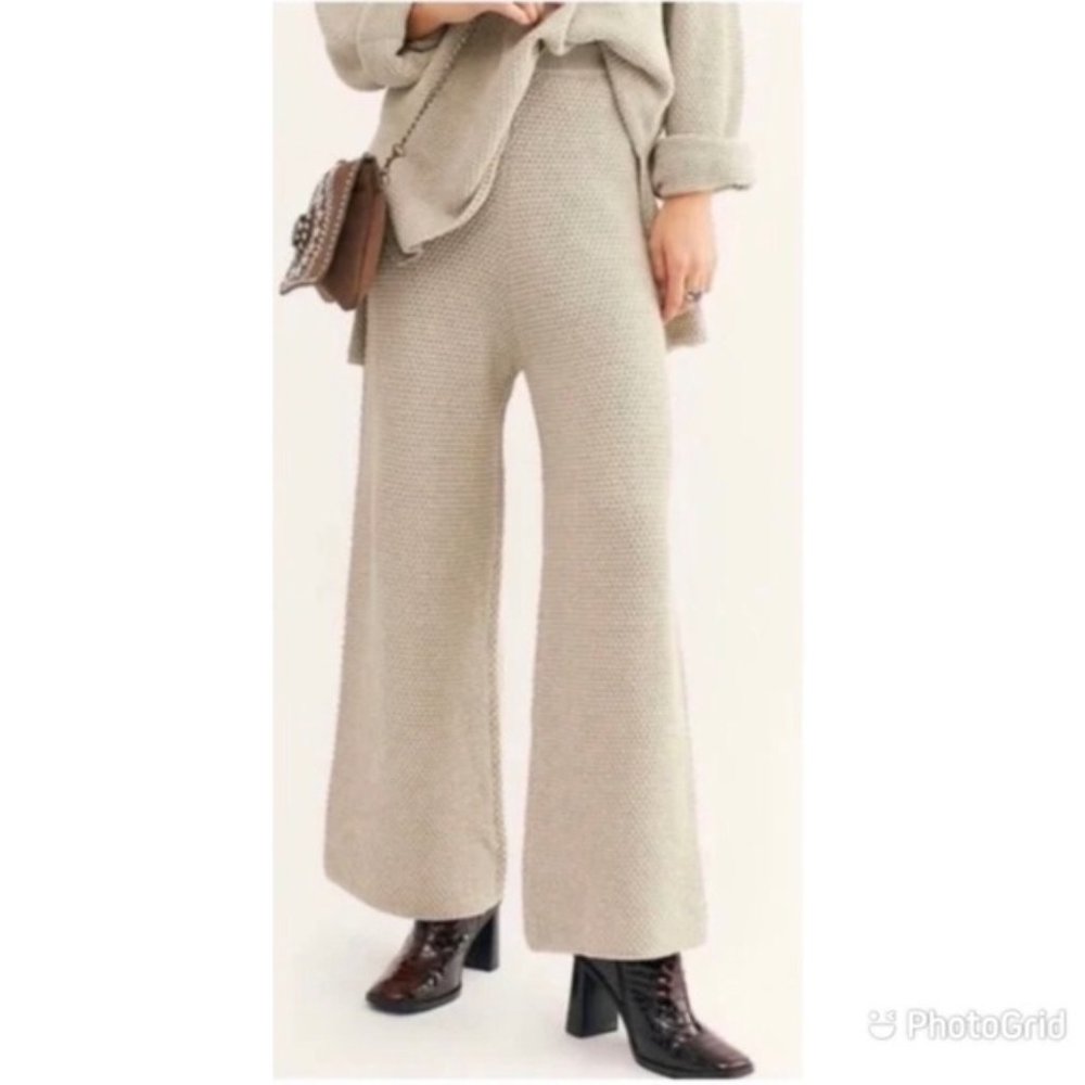 Free People FP Beach Hailee Sweater knit wide leg pants Oatmeal Size Large